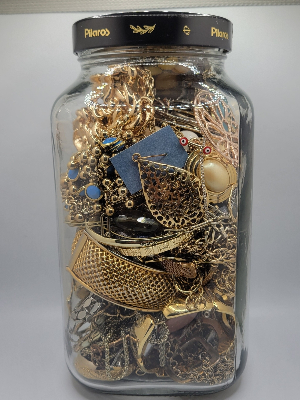 Heavy 9.7LBS of Gold-Tone Women's Fashion Jewelry Jar